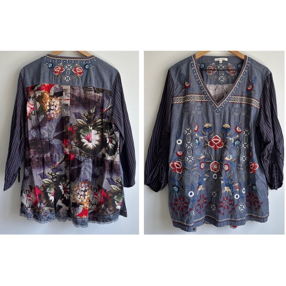 John Mark Embroidered Tropical Tunic Blouse XL